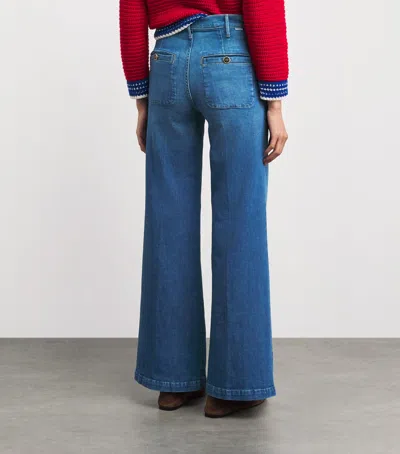 Mother Womens Whisk Me Away Hustler Roller Sneak Wide-leg Denim Jeans In Blue