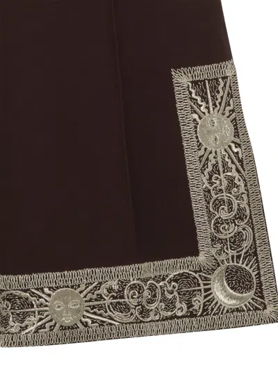 Burberry Cropped Embroidered Wool Silk Flared Trousers In Brown