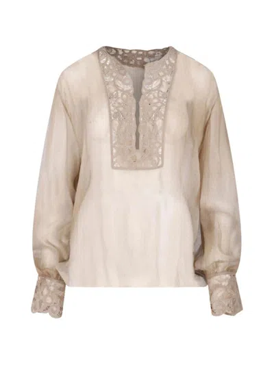 Ermanno Scervino Embroidered Panel Top In Neutral
