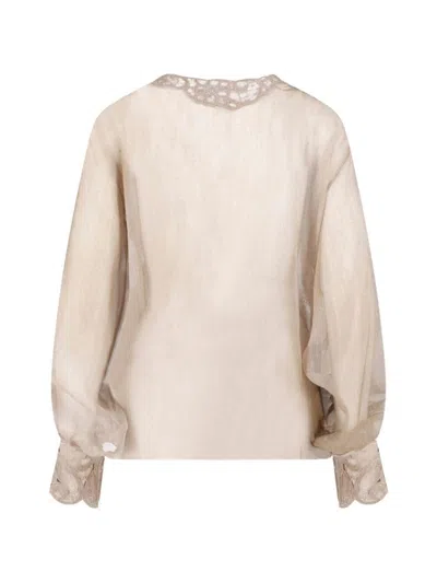 Ermanno Scervino Embroidered Panel Top In Neutral