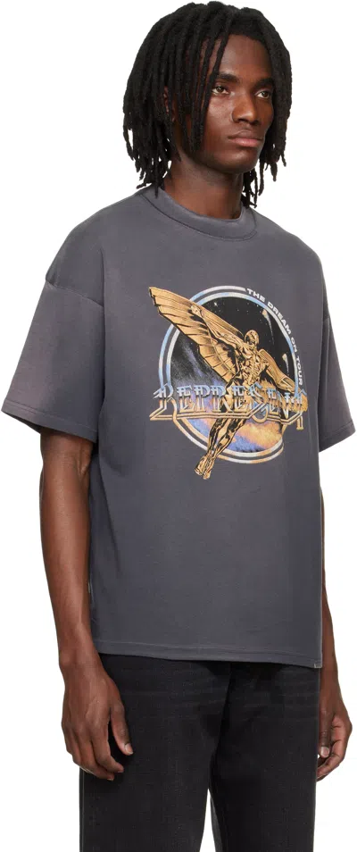 Represent Black Crew Neck T-shirt With Graphic Print On Front And Back And Faded Effect In Cotton Man In Gray