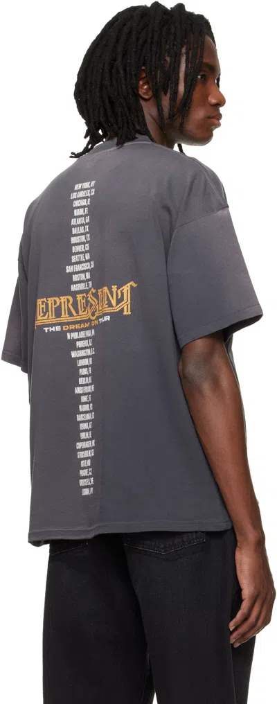 Represent Black Crew Neck T-shirt With Graphic Print On Front And Back And Faded Effect In Cotton Man In Gray