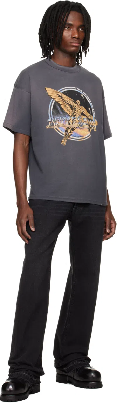 Represent Black Crew Neck T-shirt With Graphic Print On Front And Back And Faded Effect In Cotton Man In Gray