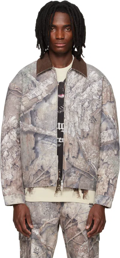 Represent Mens Tree-graphic Print Camouflage Cotton Trucker Jacket In Multi
