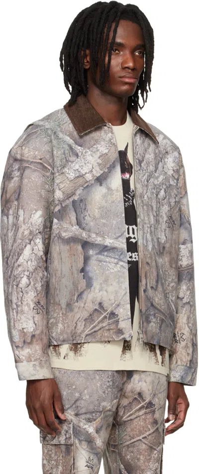 Represent Mens Tree-graphic Print Camouflage Cotton Trucker Jacket In Multi
