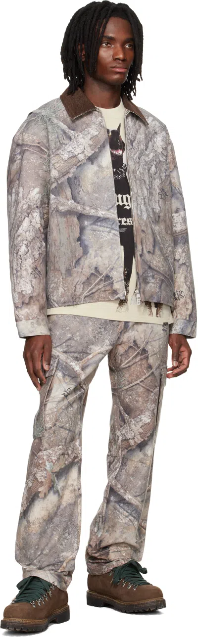 Represent Mens Tree-graphic Print Camouflage Cotton Trucker Jacket In Multi