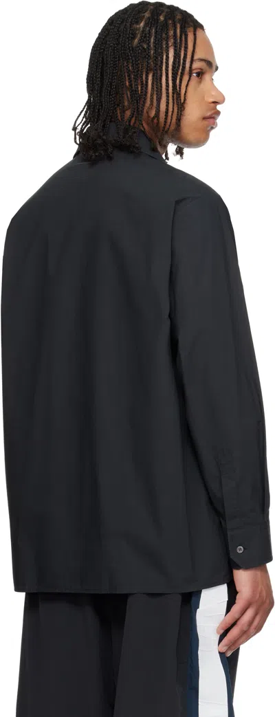 Mm6 Maison Margiela Straight Shirt Collar Long Sleeves Printed Detail In Black
