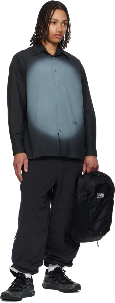 Mm6 Maison Margiela Straight Shirt Collar Long Sleeves Printed Detail In Black
