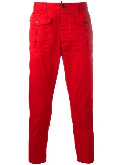 Shop Dsquared2 Cropped Cargo Trousers In Red