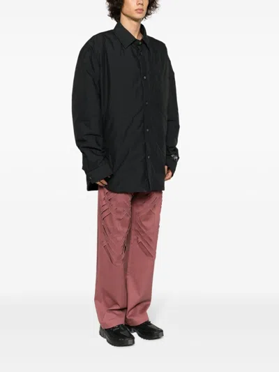 Ambush Gingham Check Pattern Cotton Blend Shirt In Black