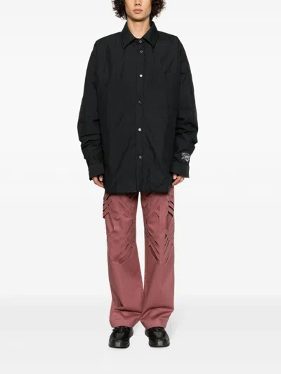 Ambush Gingham Check Pattern Cotton Blend Shirt In Black