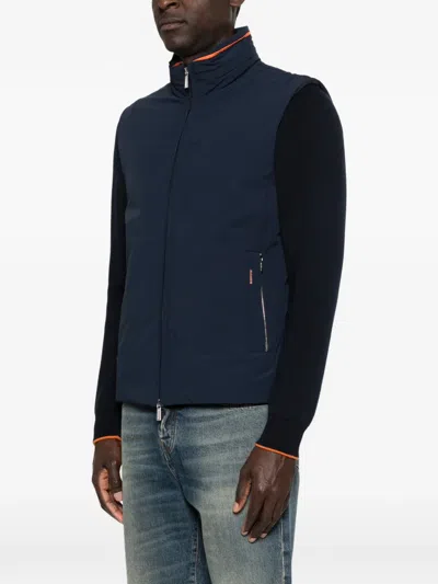Moorer Navy Blue Solid Mock Collar Jacket In Blue