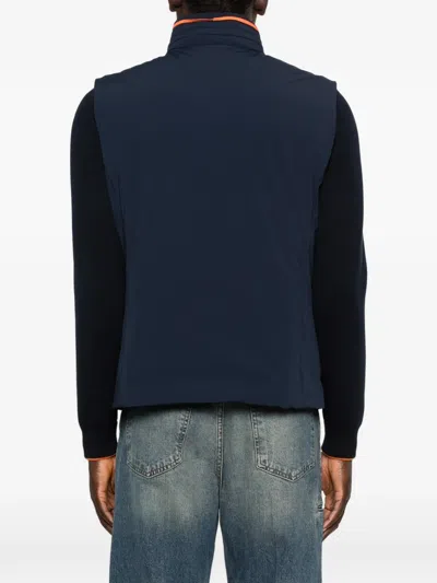 Moorer Navy Blue Solid Mock Collar Jacket In Blue