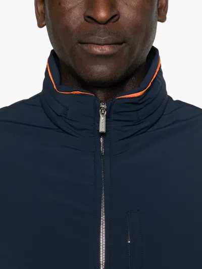 Moorer Navy Blue Solid Mock Collar Jacket In Blue