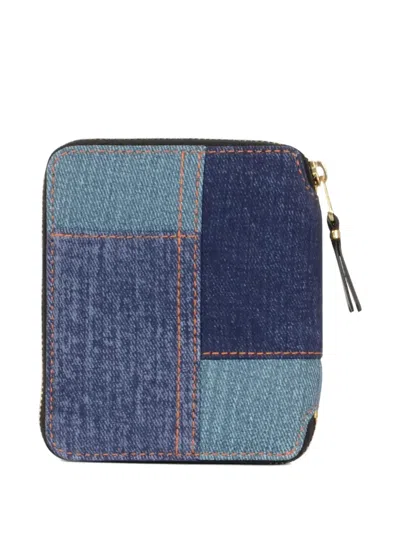Comme Des Garçons Patchwork Leather Denim Effect Zip Around Wallet Wallets Blue In Blue