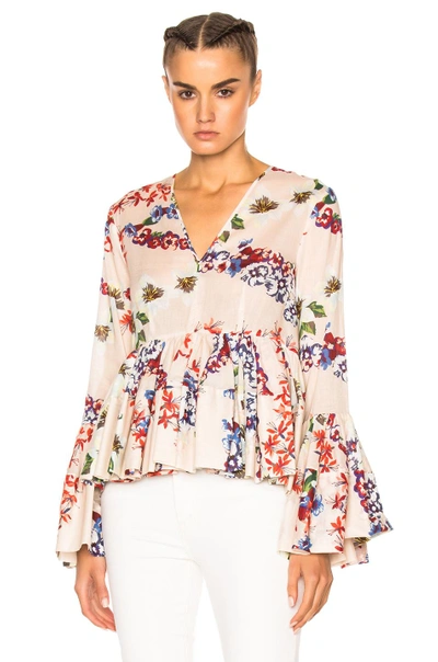 Shop Msgm Printed Long Sleeve Top In Floral,white