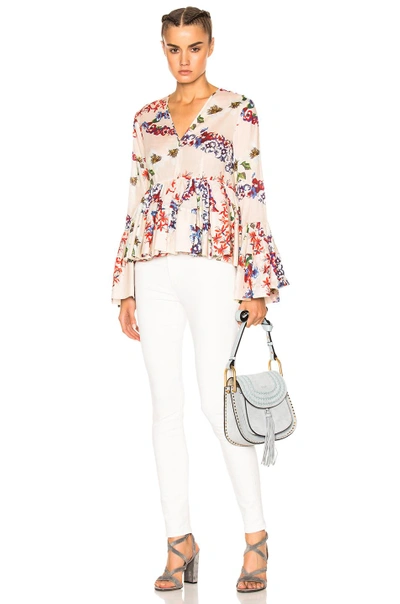 Shop Msgm Printed Long Sleeve Top In Floral,white