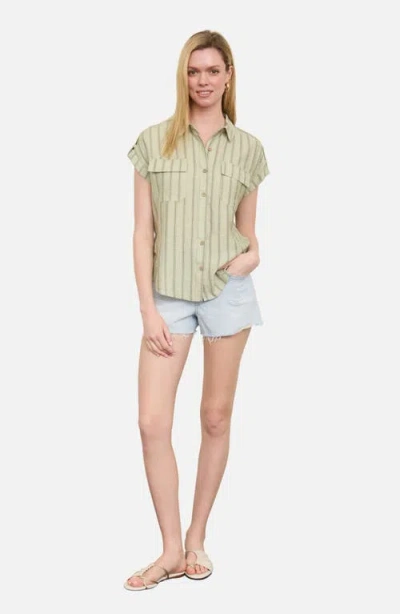 Blu Pepper Stripe Short Sleeve Button-up Shirt In Multi