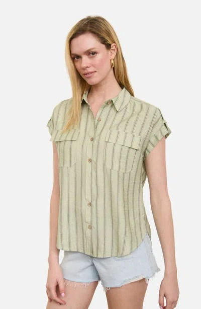 Blu Pepper Stripe Short Sleeve Button-up Shirt In Multi