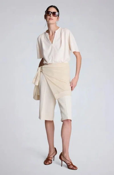 Kenneth Cole Short Sleeve Pullover With Pleated Shoulder In Neutral