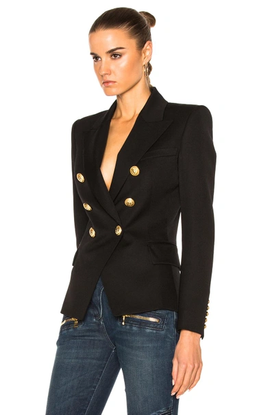 Shop Balmain Double Breasted Blazer In Black