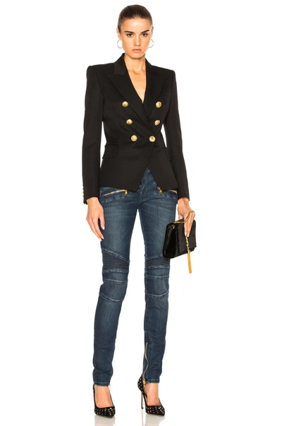 Shop Balmain Double Breasted Blazer In Black