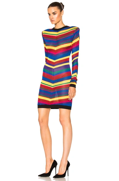 Shop Balmain Stripe Dress In Multi