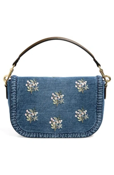Valentino Alltime Medium Embroidered Denim Shoulder Bag With Embroidered Ribbon Strap In Multi