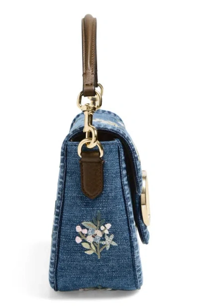 Valentino Alltime Medium Embroidered Denim Shoulder Bag With Embroidered Ribbon Strap In Multi