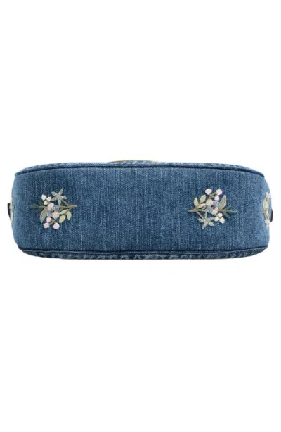Valentino Alltime Medium Embroidered Denim Shoulder Bag With Embroidered Ribbon Strap In Multi