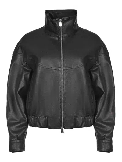 Dondup Long-sleeved Leather Jacket In Black
