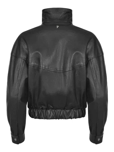Dondup Long-sleeved Leather Jacket In Black