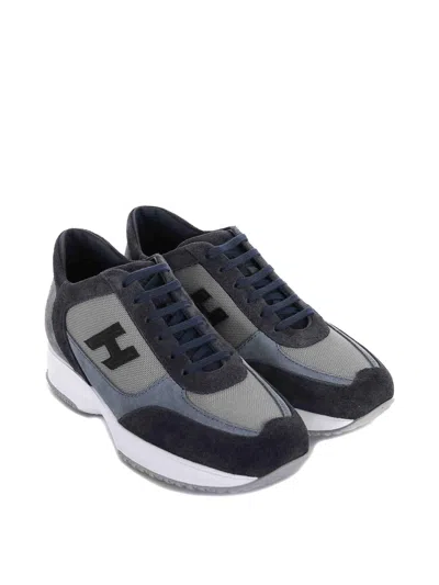 Hogan Interactive Sneakers In Suede And Smooth Leather With Technical Fabric Inserts In Blue