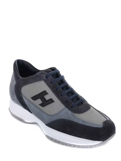 Hogan Interactive Sneakers In Suede And Smooth Leather With Technical Fabric Inserts In Blue