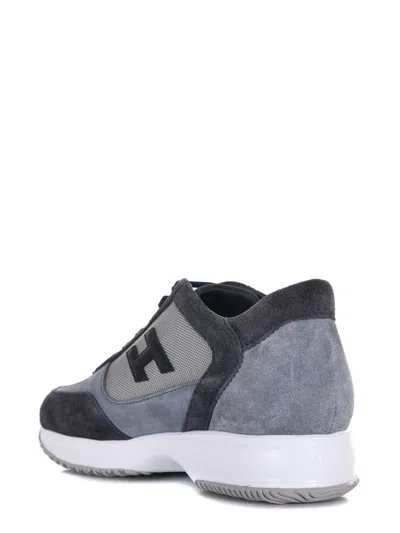 Hogan Interactive Sneakers In Suede And Smooth Leather With Technical Fabric Inserts In Blue