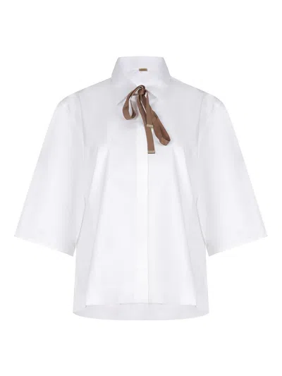 Herno Boxy White Poplin Shirt With Grosgrain Ribbon Tie In Black