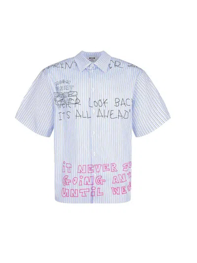 Msgm Pantalone In Cotone Con Doppio Elastico In Blue