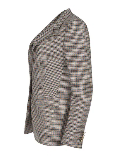 Tagliatore Houndstooth-pattern Buttoned Blazer In Gray