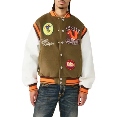 True Religion Garden Logo Retro Varsity Jacket In Green