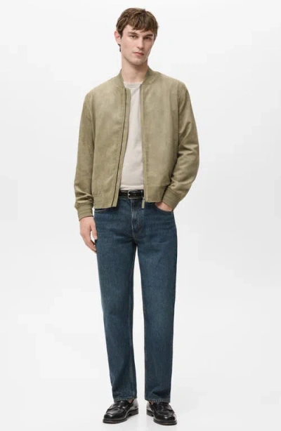 Mango Suede-effect Bomber Jacket Khaki In Brown