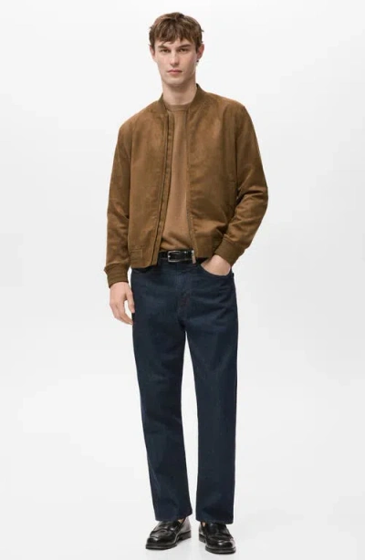 Mango Suede-effect Bomber Jacket Cognac In Brown