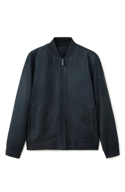 Mango Suede-effect Bomber Jacket Navy In Blue