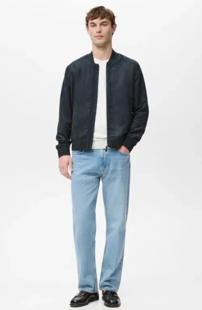 Mango Suede-effect Bomber Jacket Navy In Blue