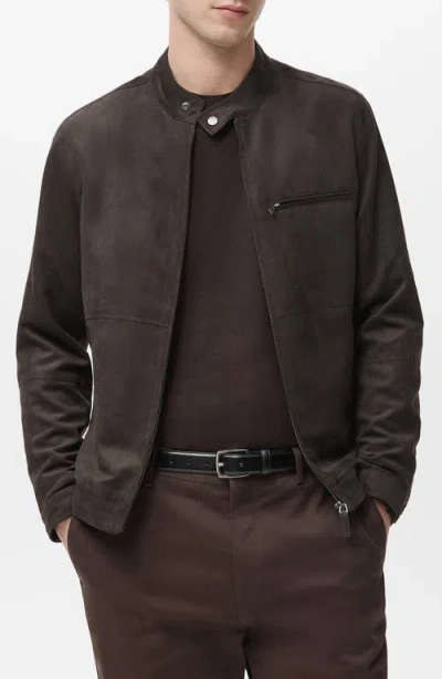 Mango Suede-effect Biker Jacket Brown In Brown