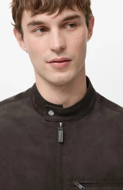Mango Suede-effect Biker Jacket Brown In Brown