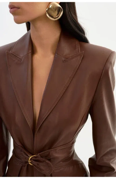Lamarque Leather Belted Blazer In Brown