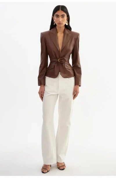 Lamarque Leather Belted Blazer In Brown