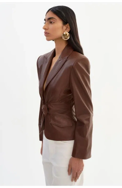 Lamarque Leather Belted Blazer In Brown