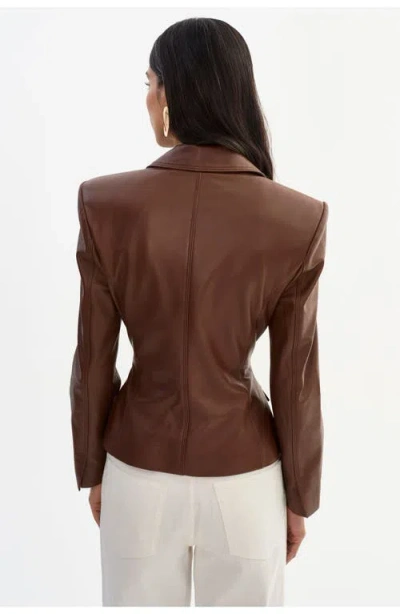 Lamarque Leather Belted Blazer In Brown