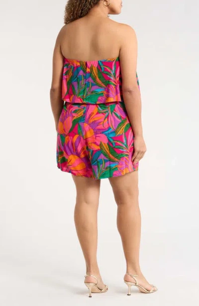 Sugarlips Beal Tropical Strapless Romper In Multi